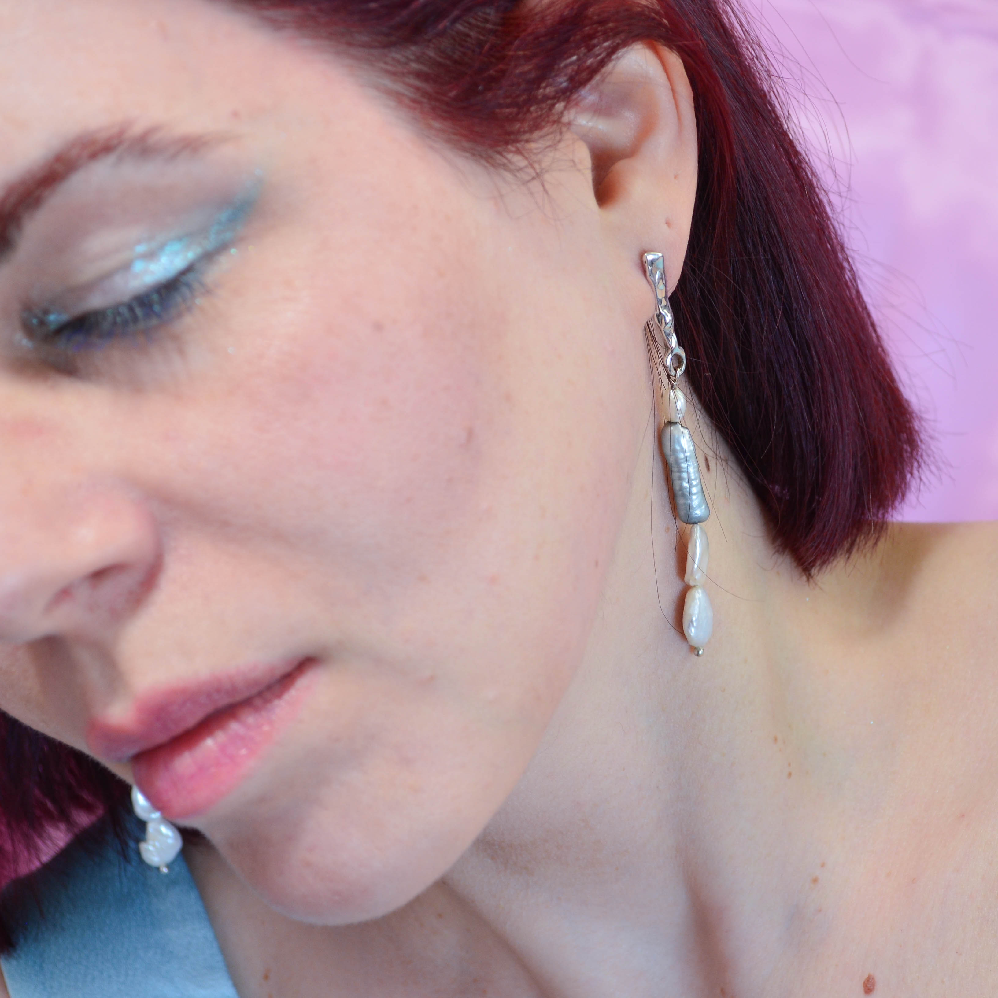Statement organic earrings with pearls