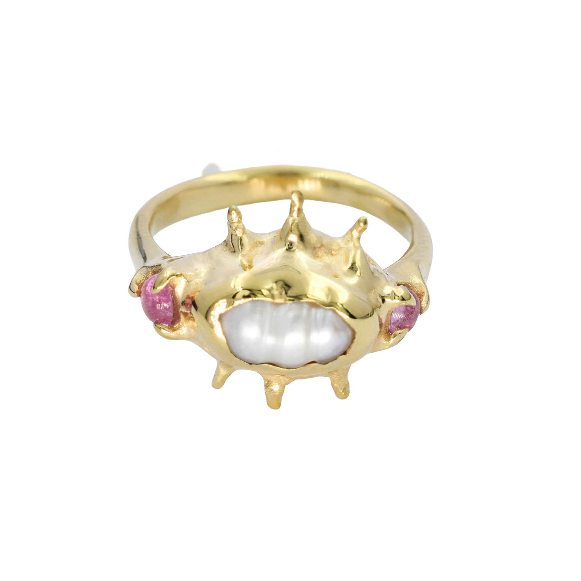 Raw irregular pearl and pink tourmaline ring