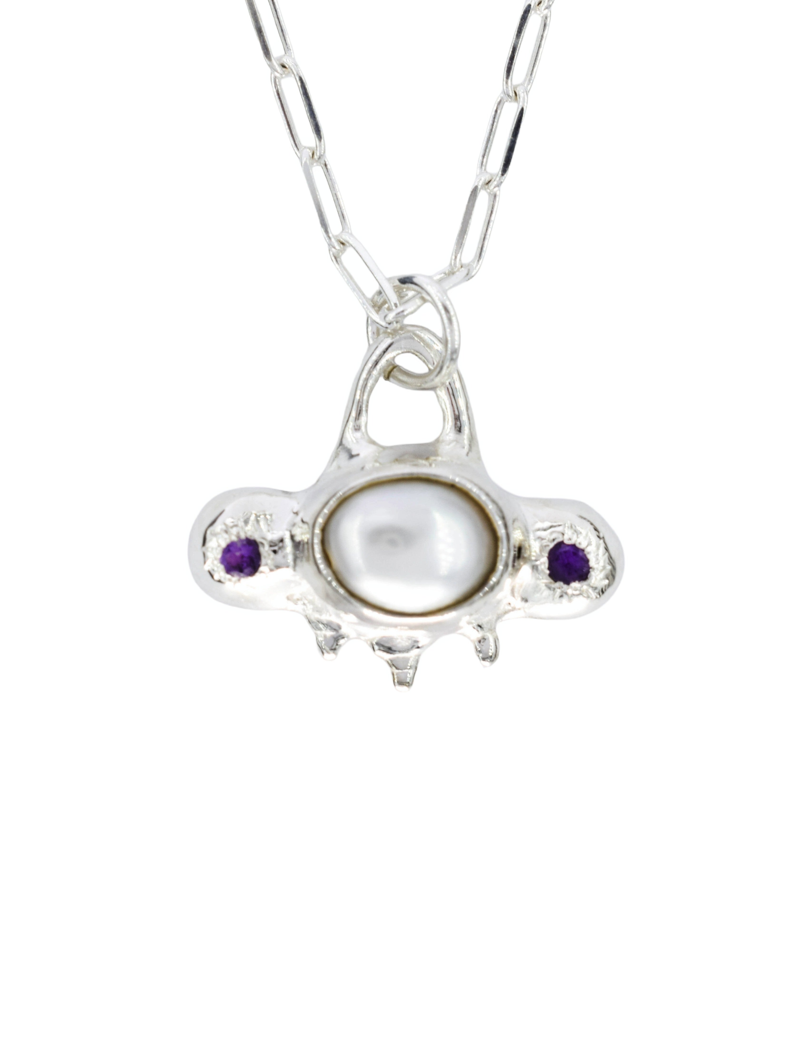 Fresh water pearl and purple cz crystals pendant necklace