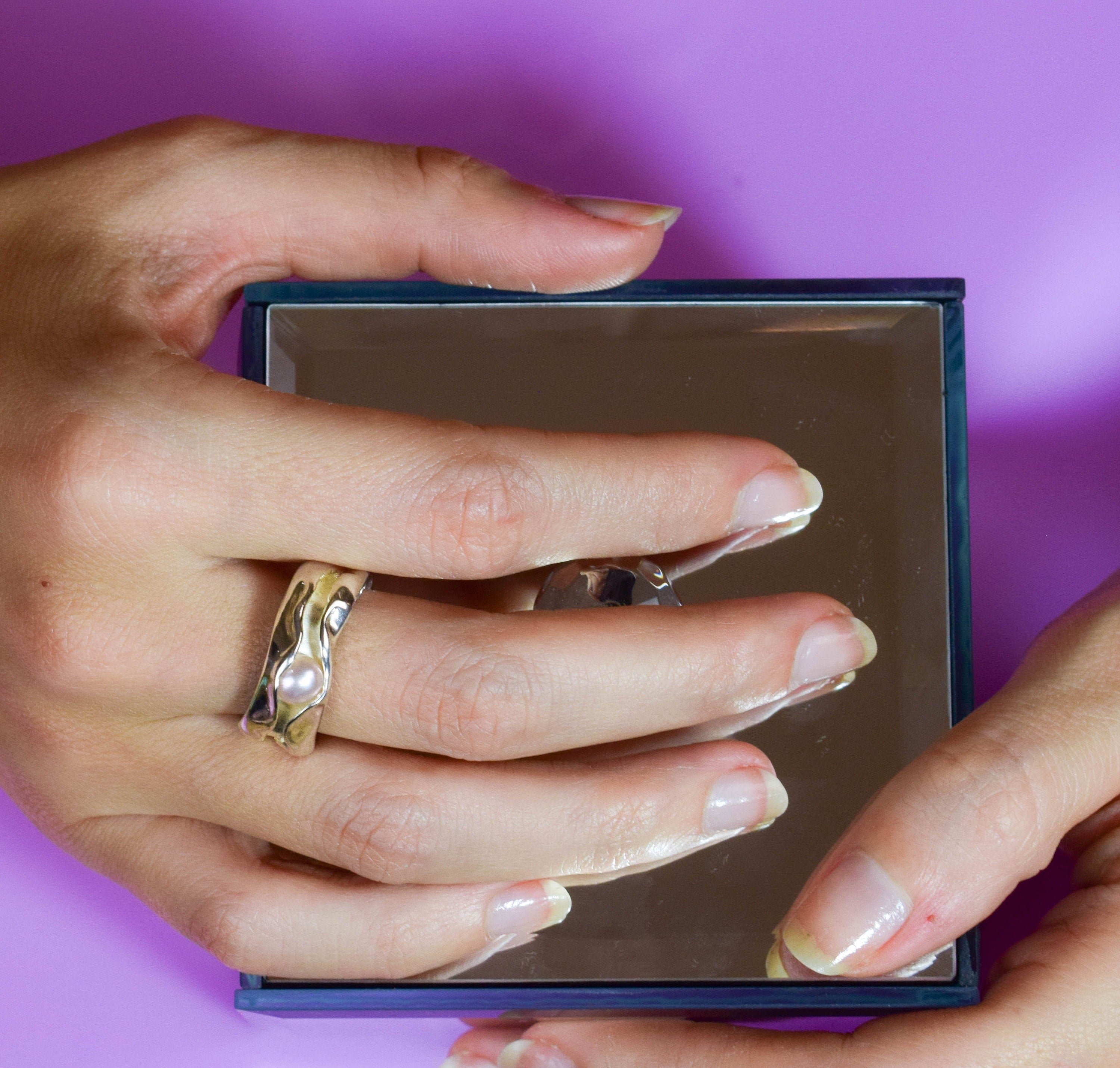 Pink pearl sterling silver ring