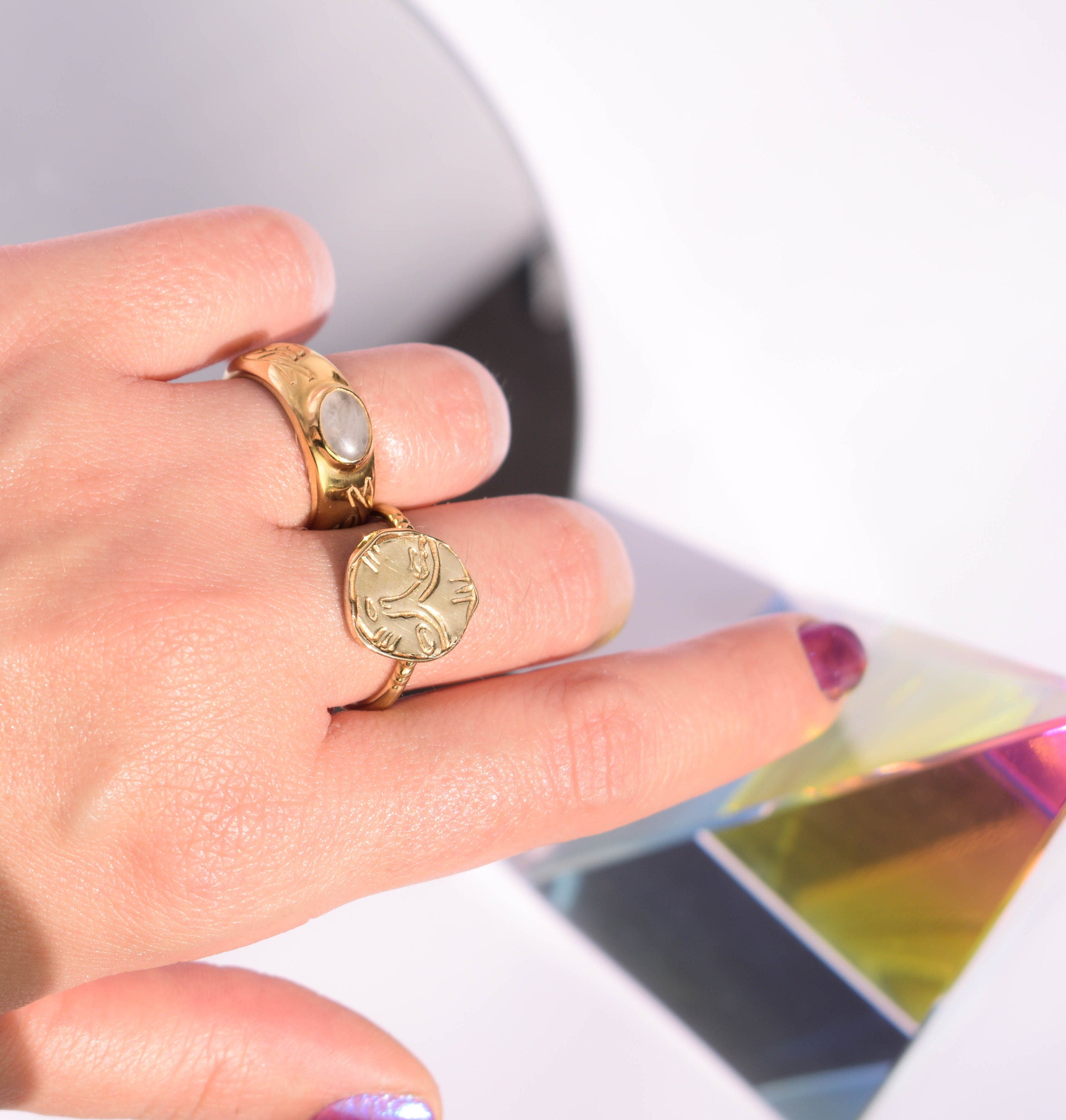 White crystal wide band ring