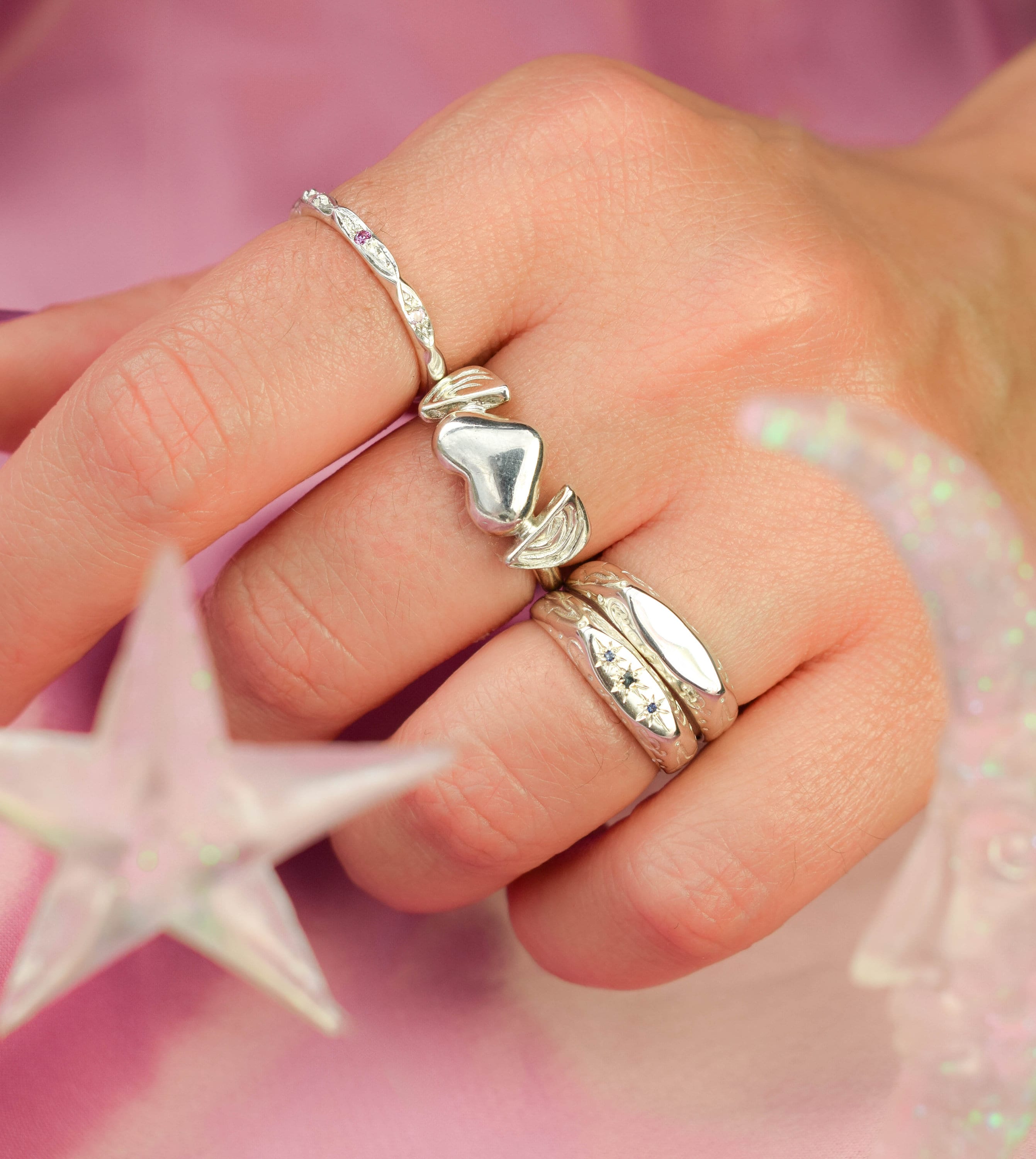 Dainty stacking rings with gemstones