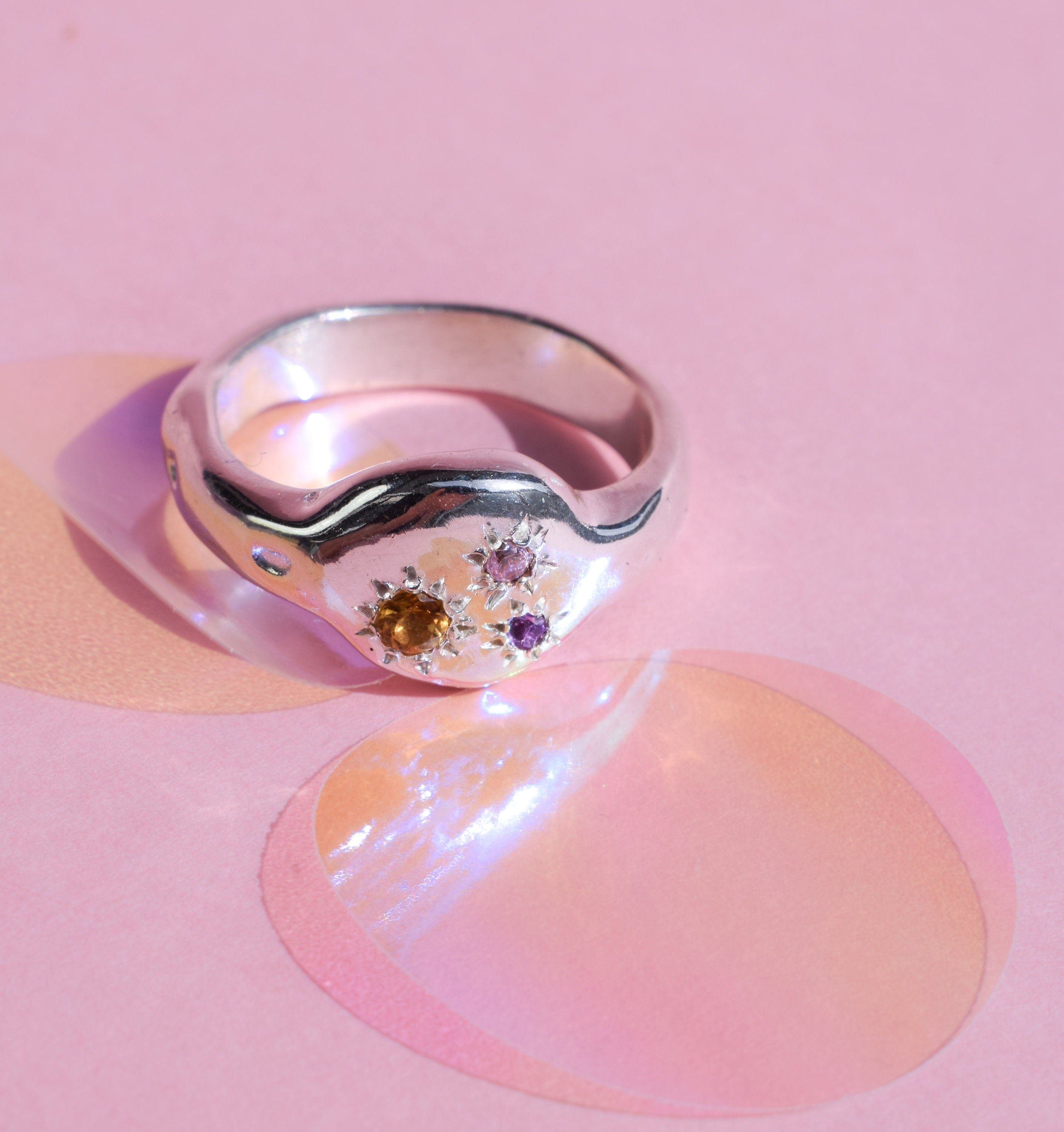 Multi stone sterling silver ring