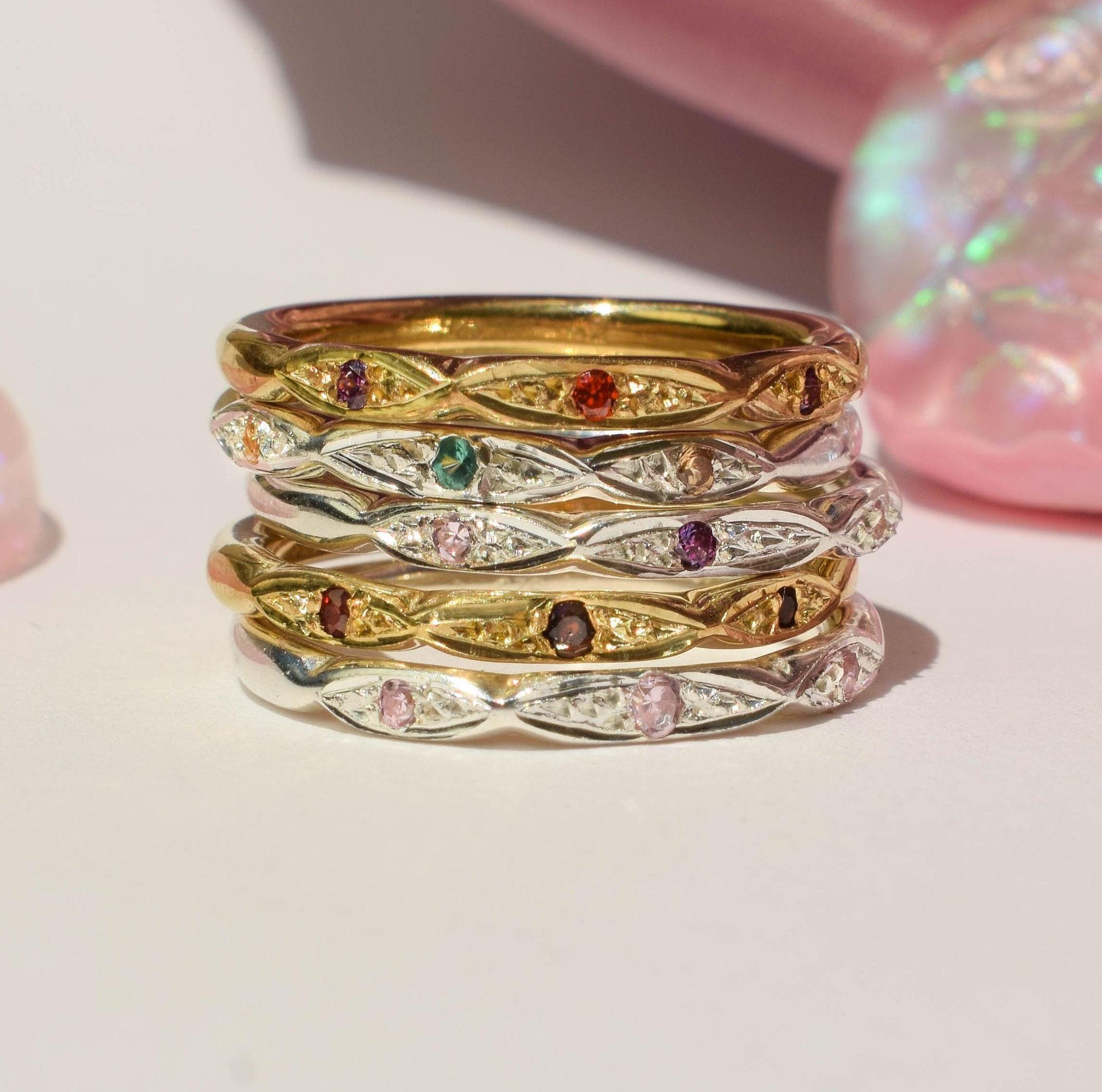 Dainty stacking rings with gemstones