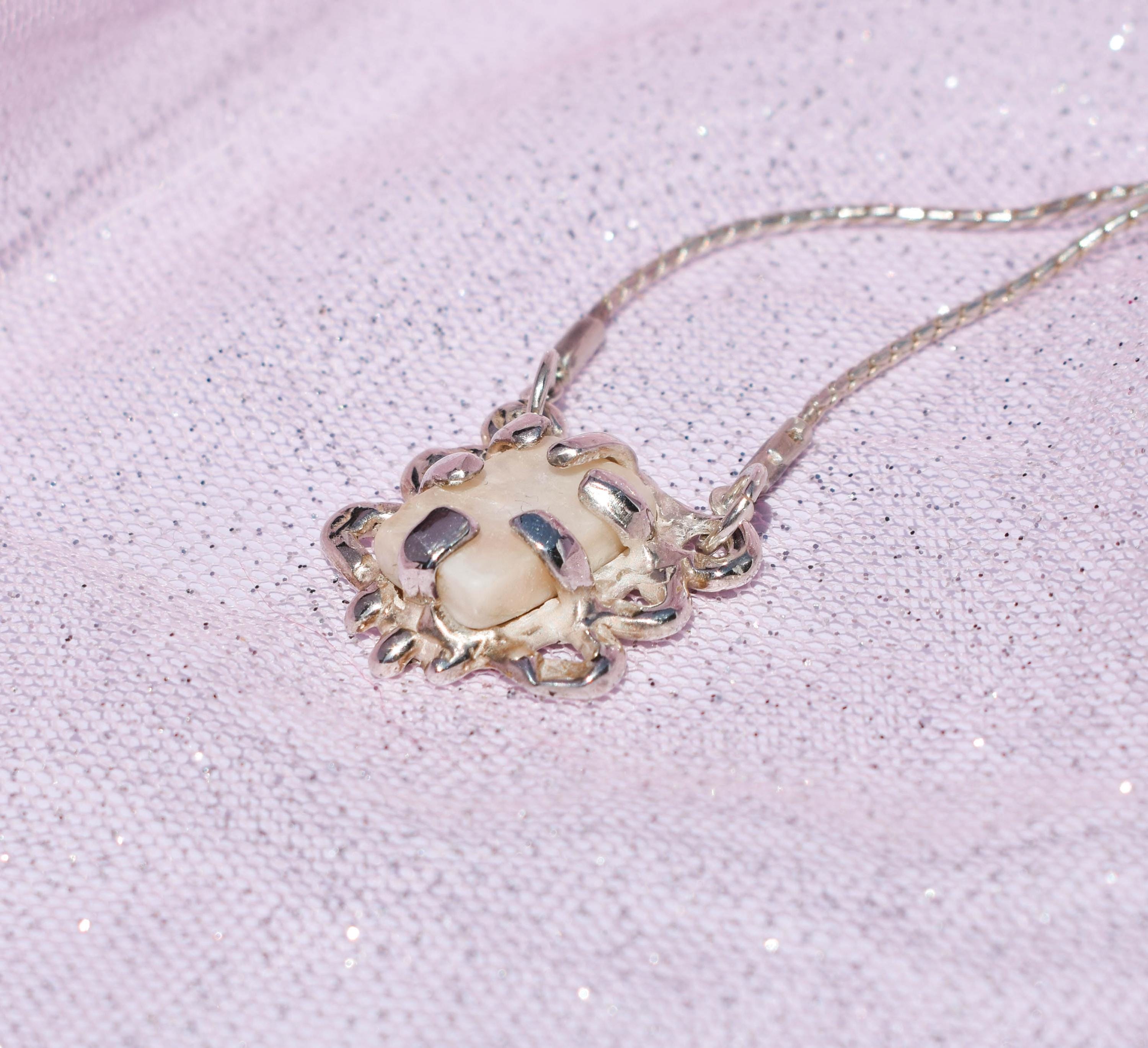 Silver 925 big pearl necklace ooak