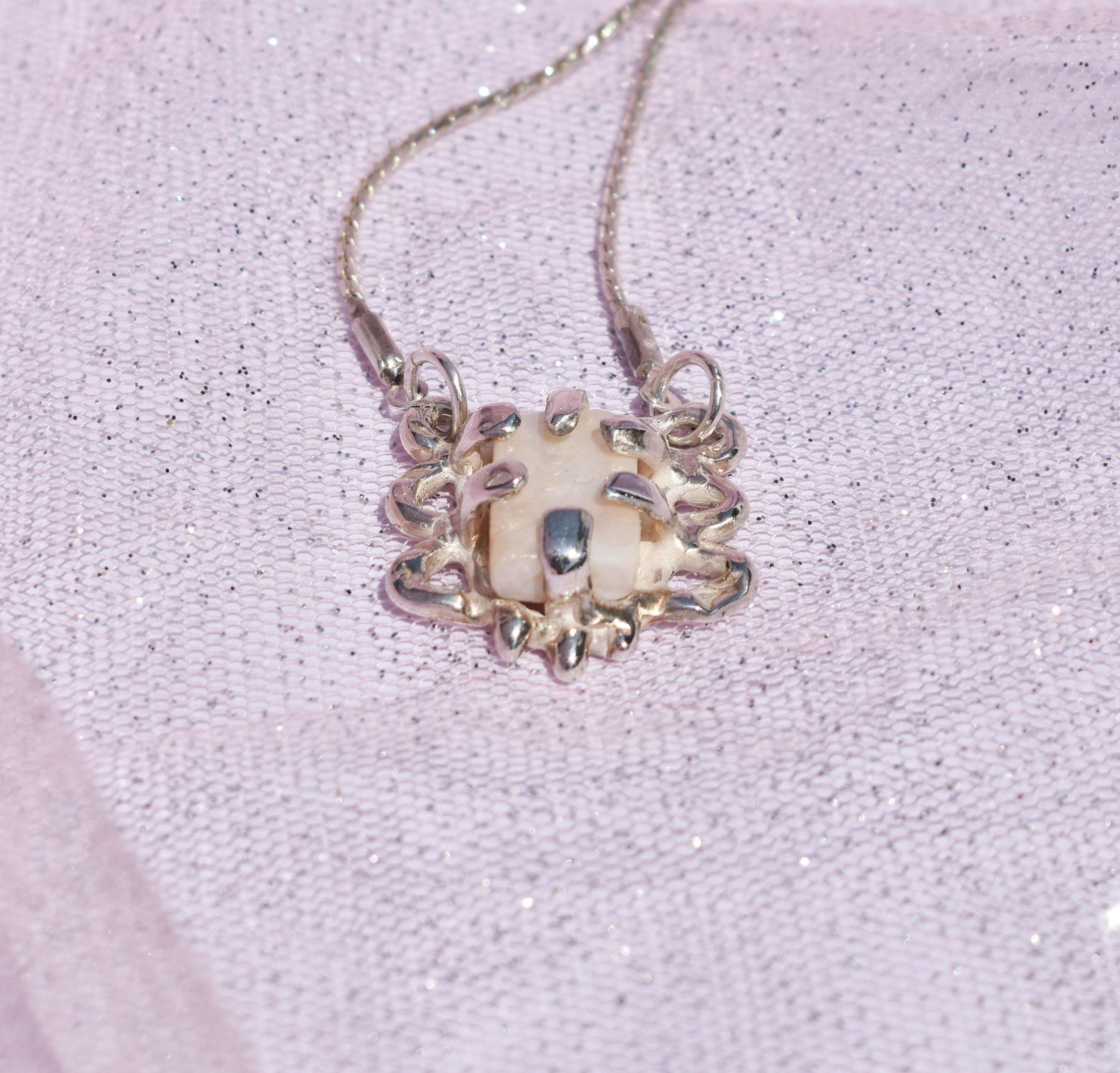 Silver 925 big pearl necklace ooak