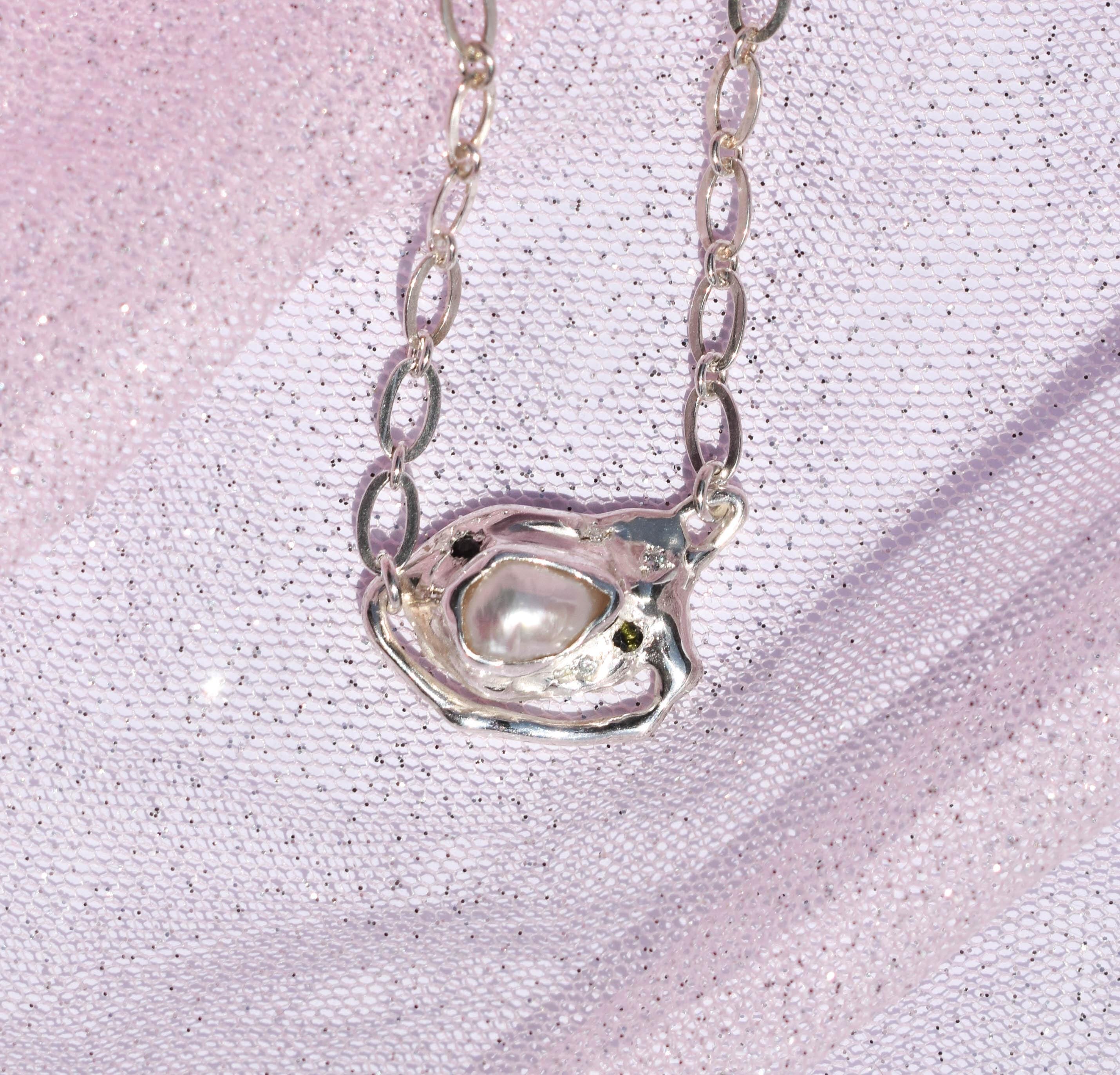 Artisan silver pearl necklace ooak