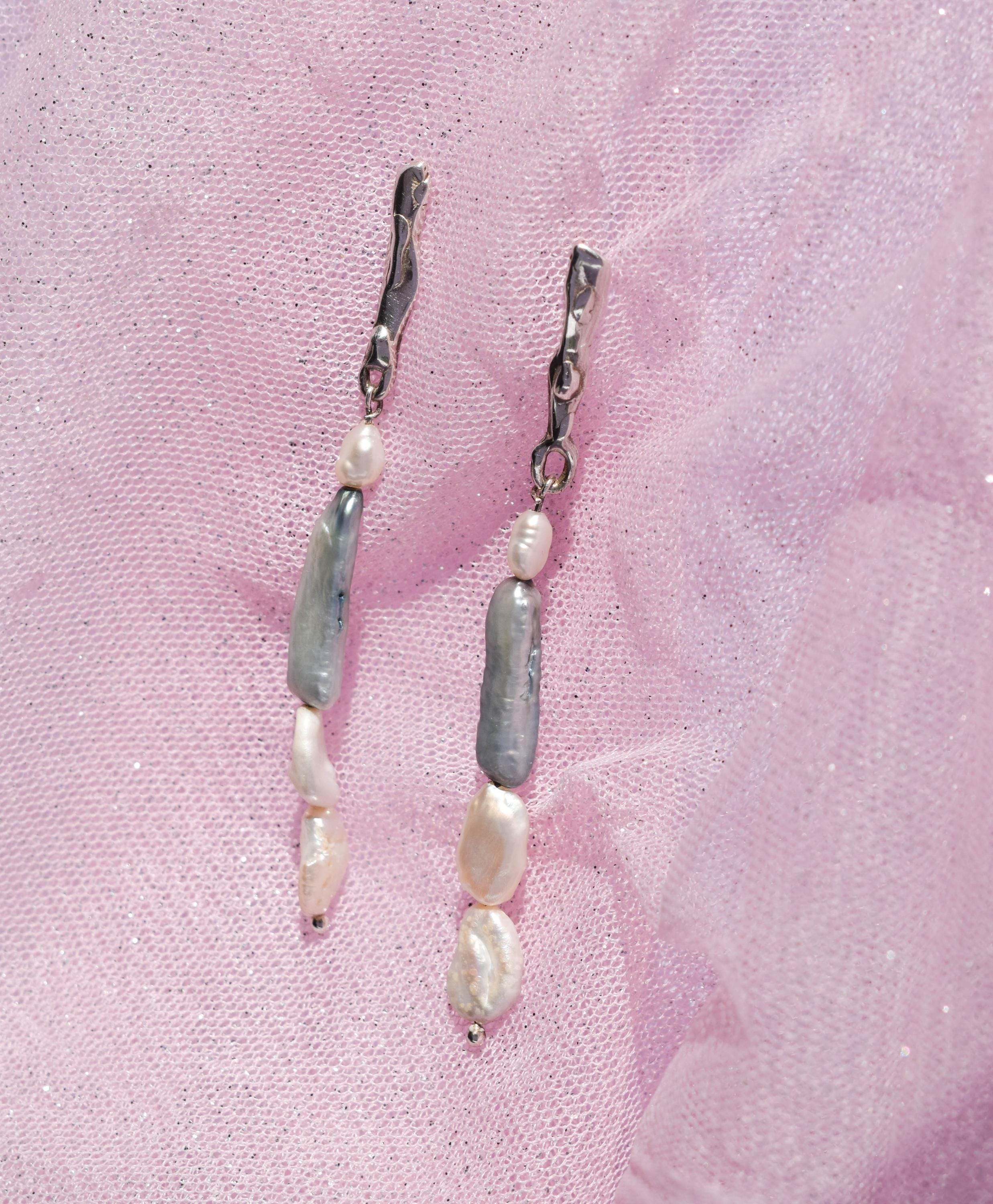 Statement organic earrings with pearls