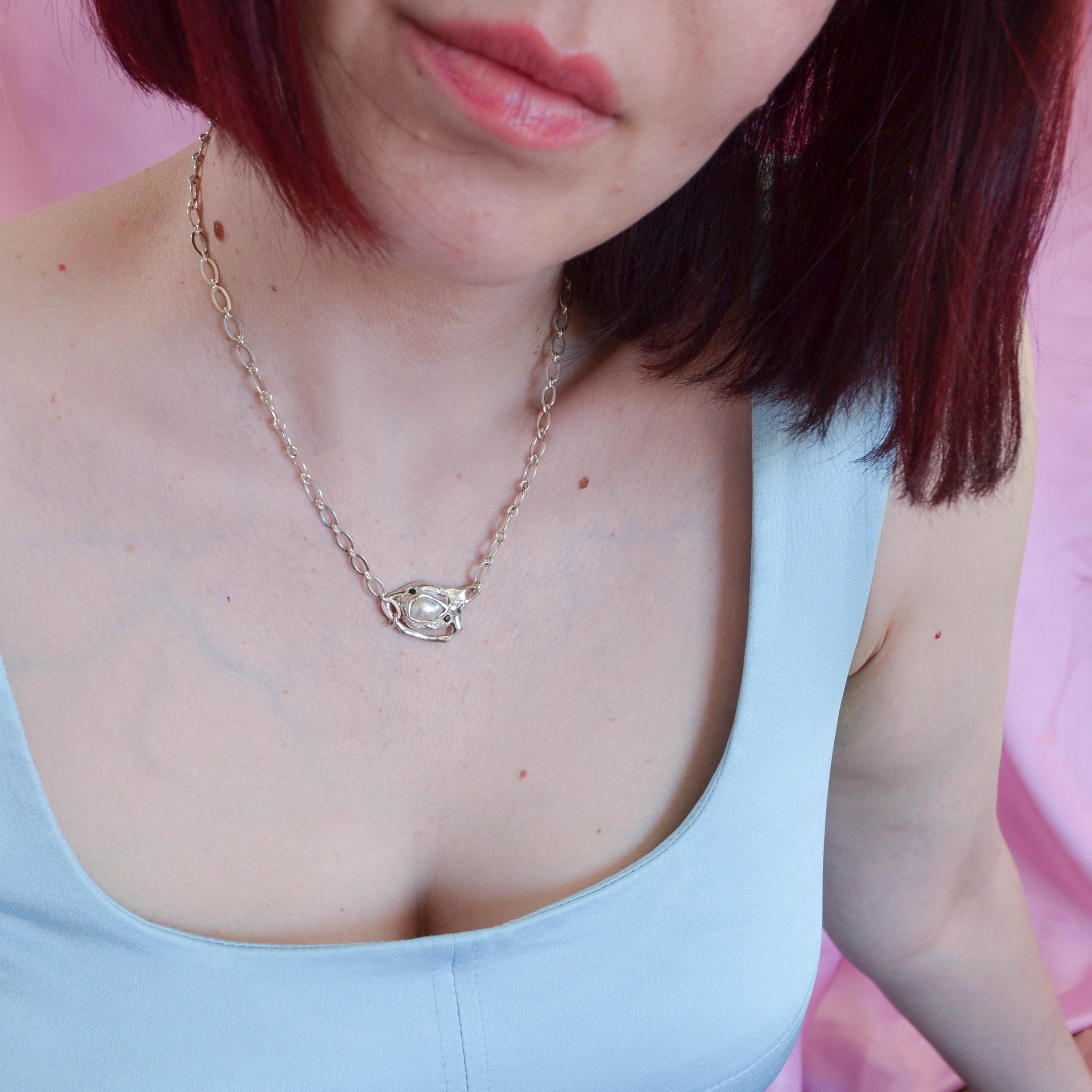 Artisan silver pearl necklace ooak