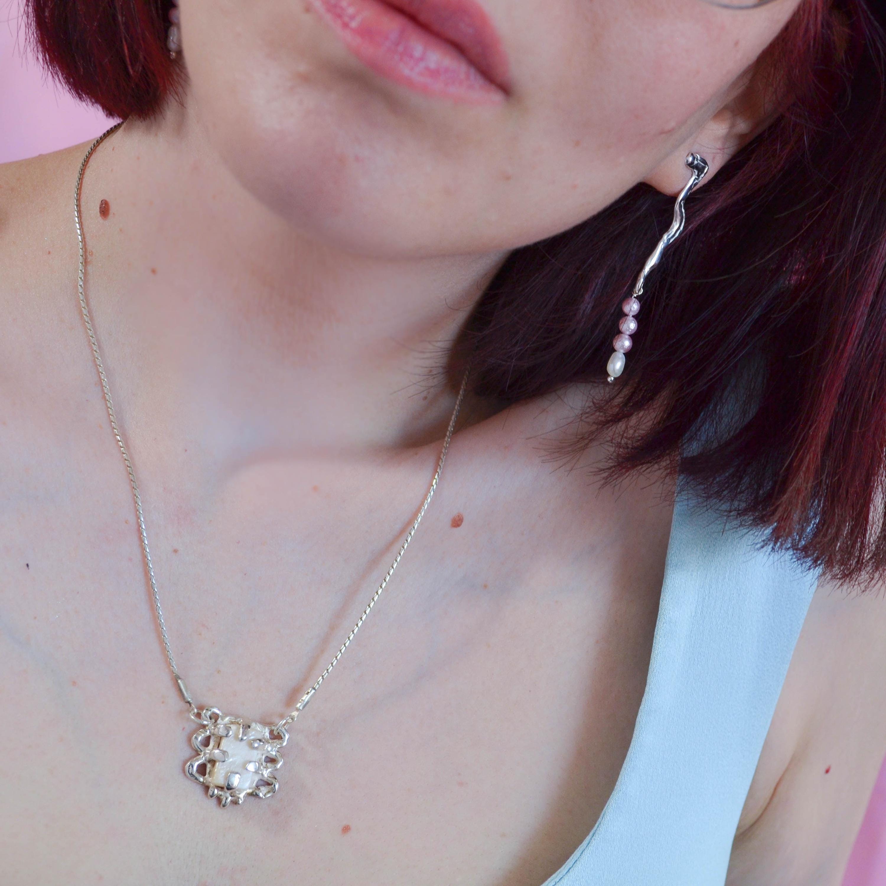 Silver 925 big pearl necklace ooak