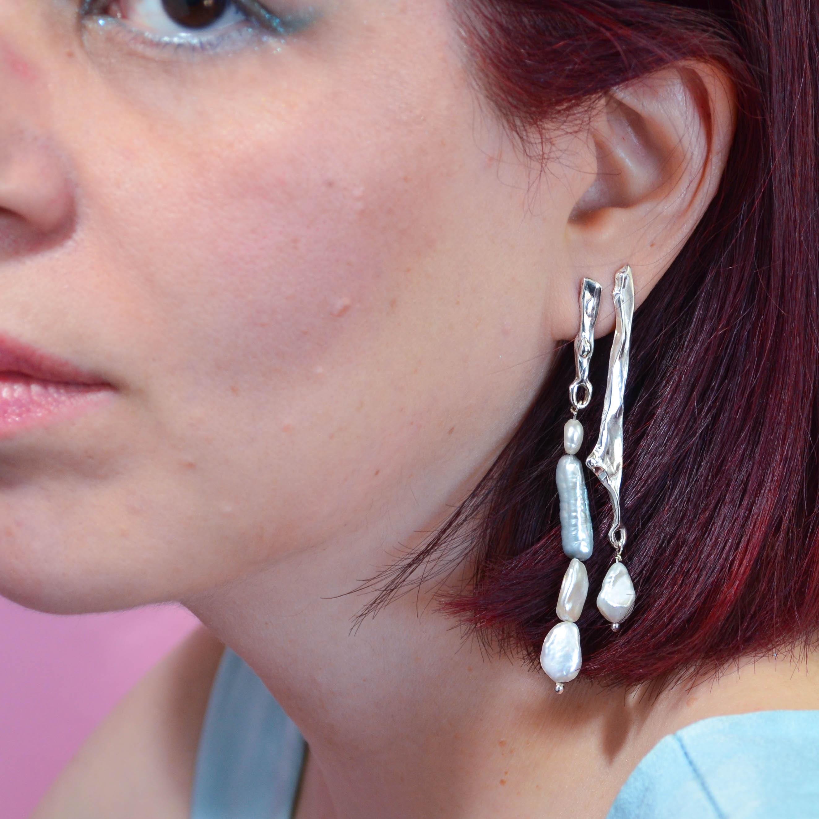 Statement organic earrings with pearls