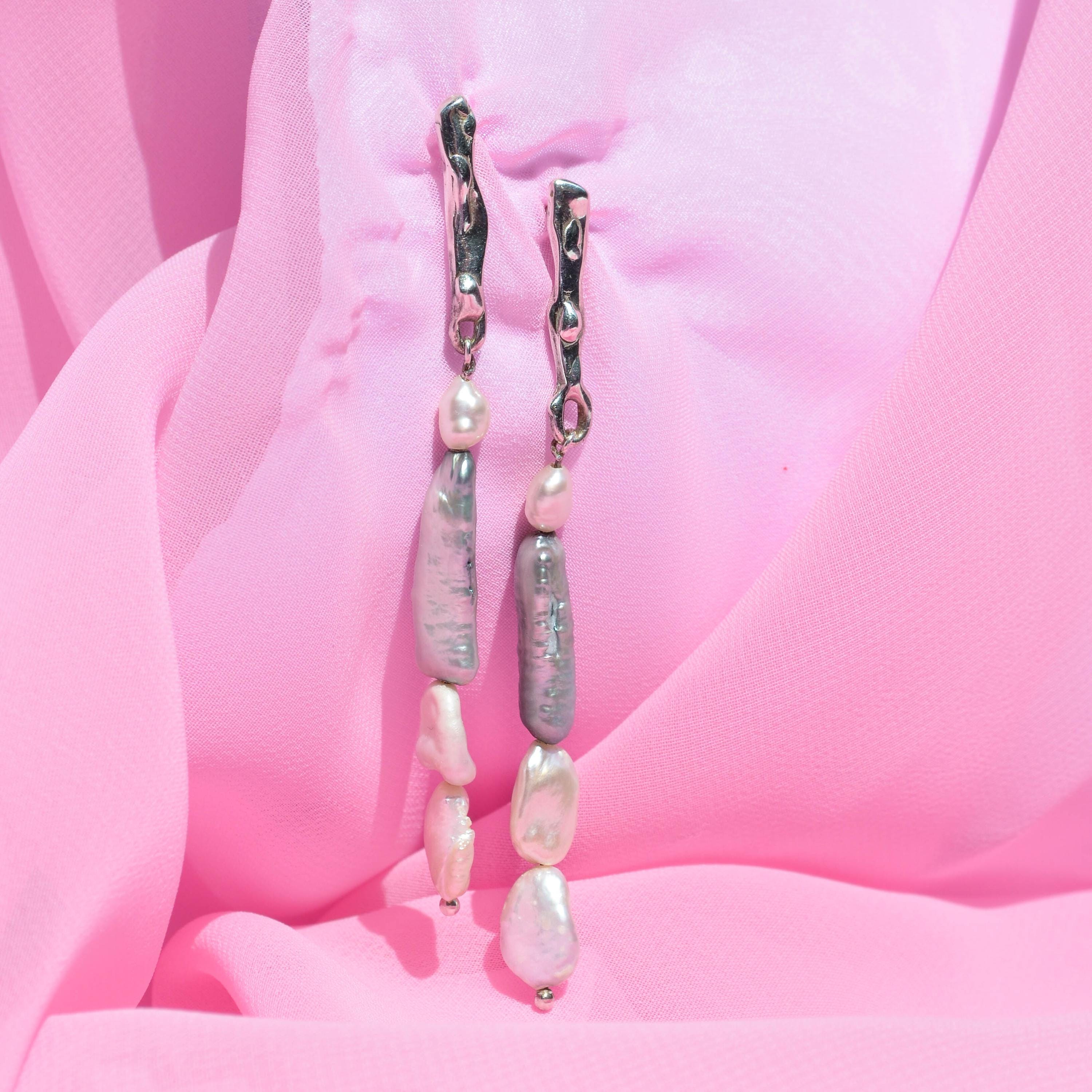 Statement organic earrings with pearls