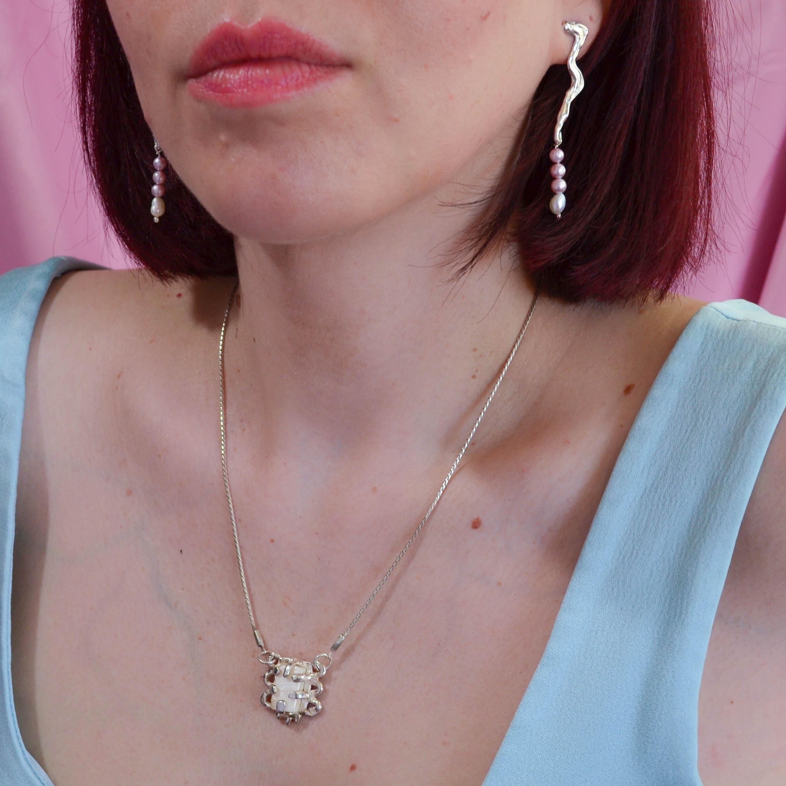 Silver 925 big pearl necklace ooak