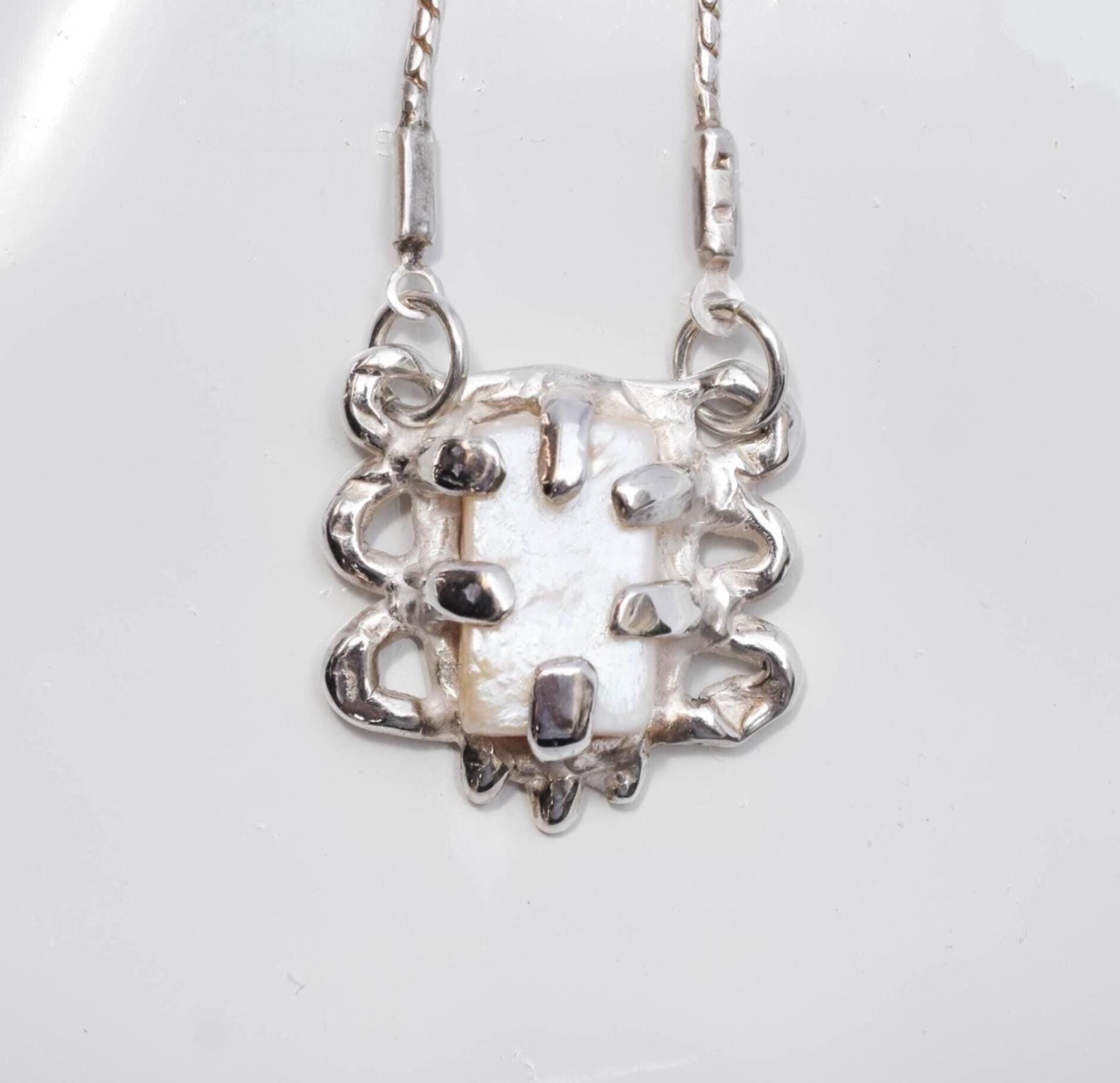 Silver 925 big pearl necklace ooak