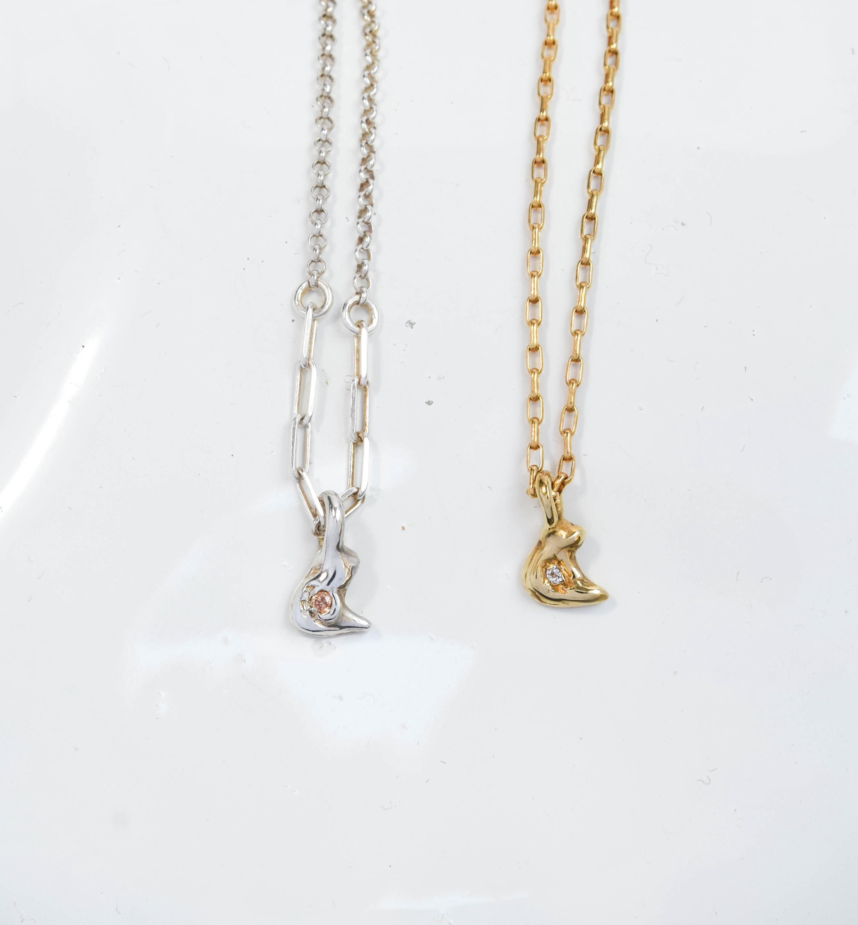 Tiny moon with zirconia dainty necklace