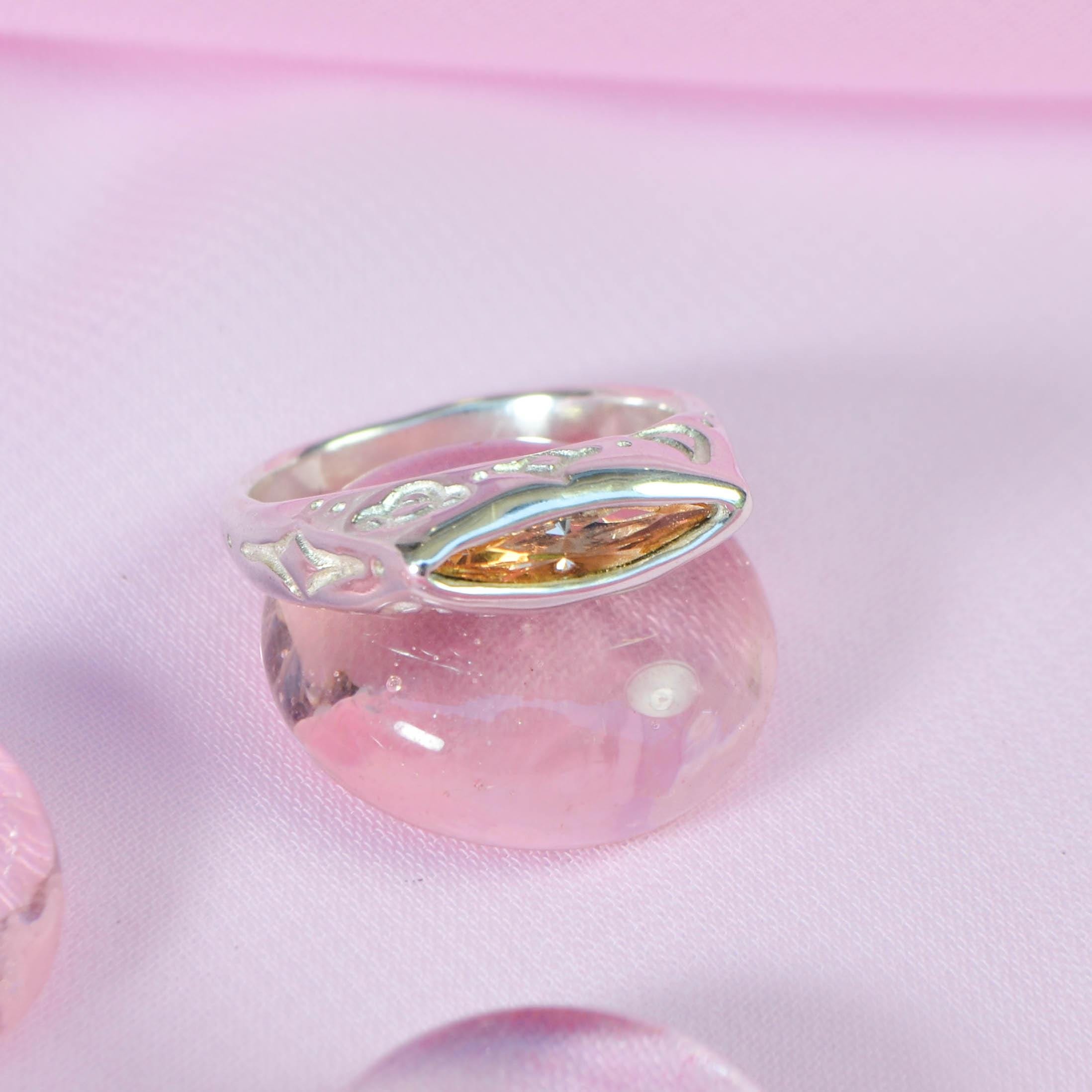 Celestial signet ring with champagne crystal