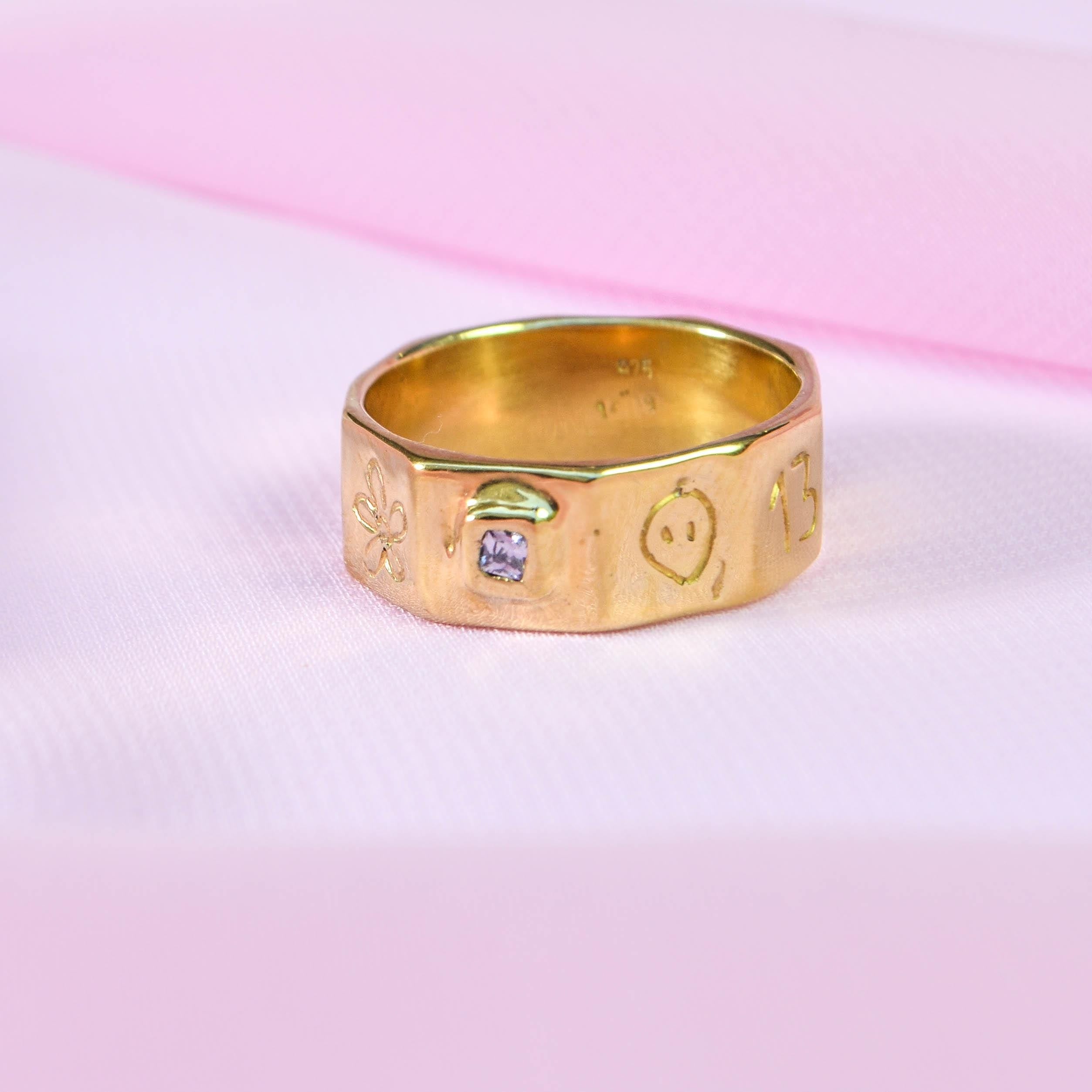 Quirky 90s band ring with a purple square zirconia