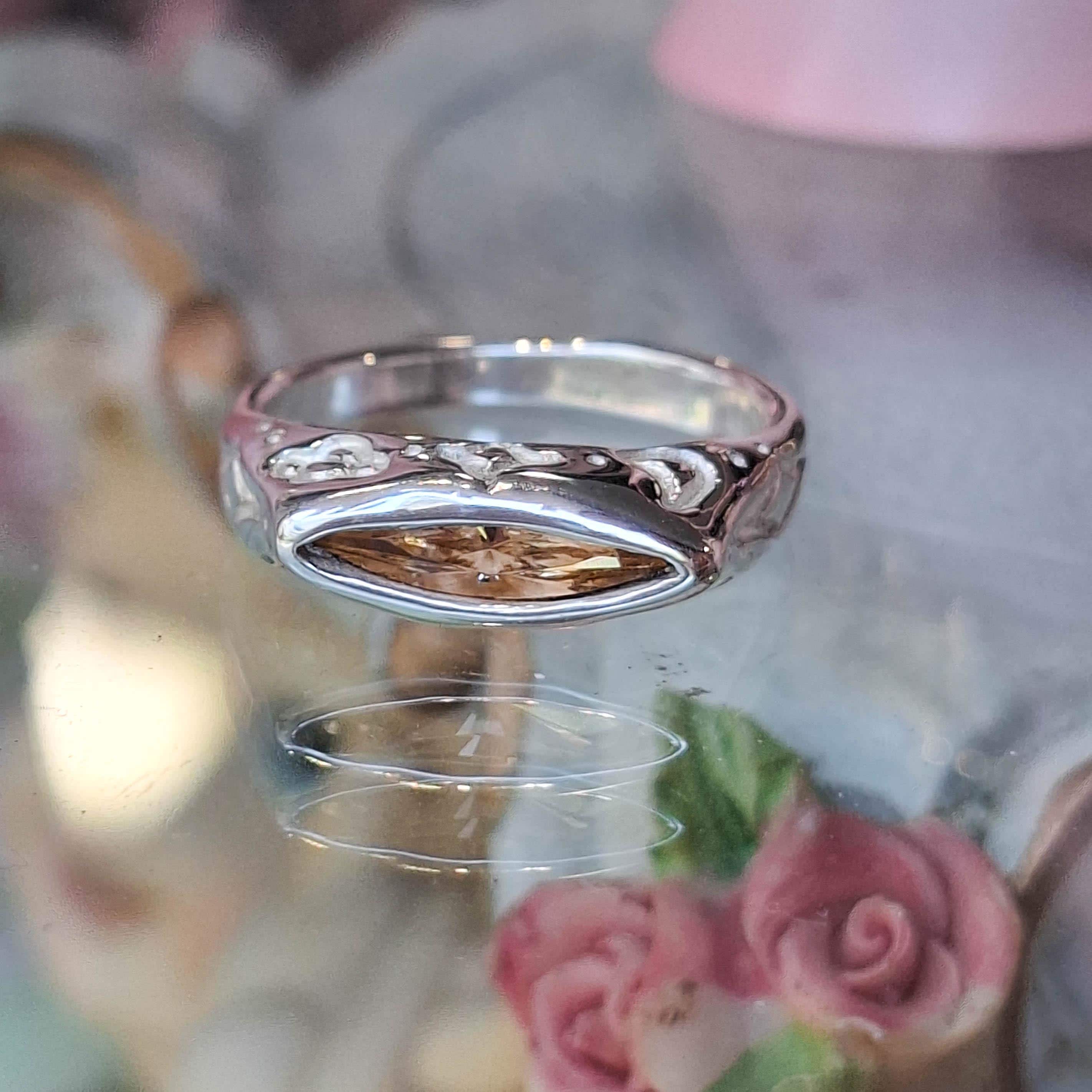 Celestial signet ring with champagne crystal