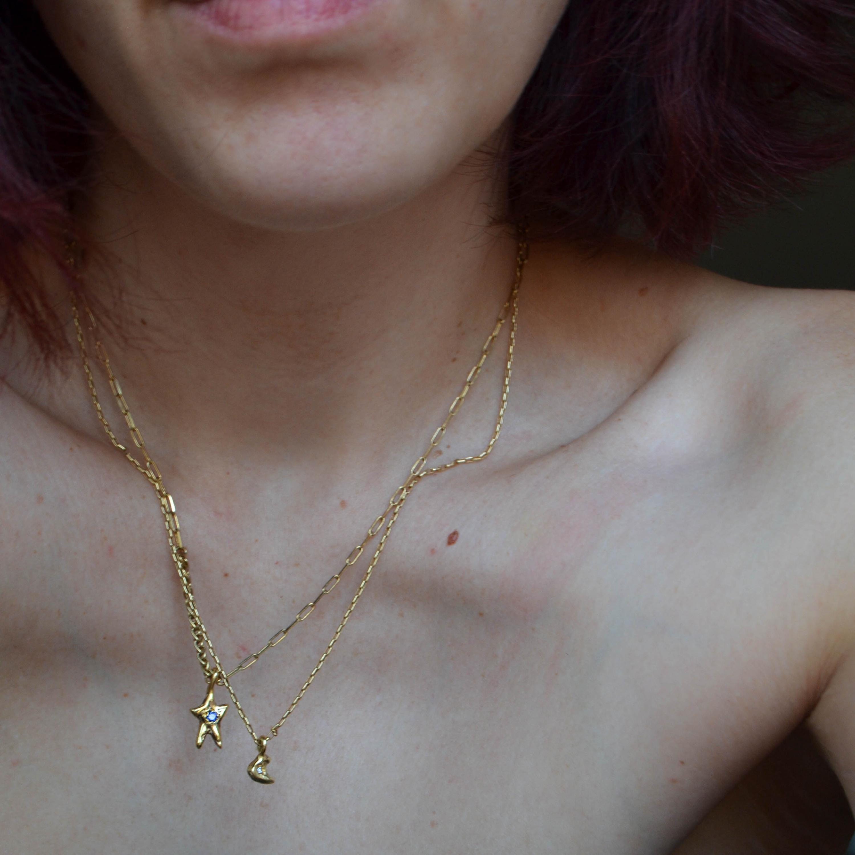 Tiny moon with zirconia dainty necklace
