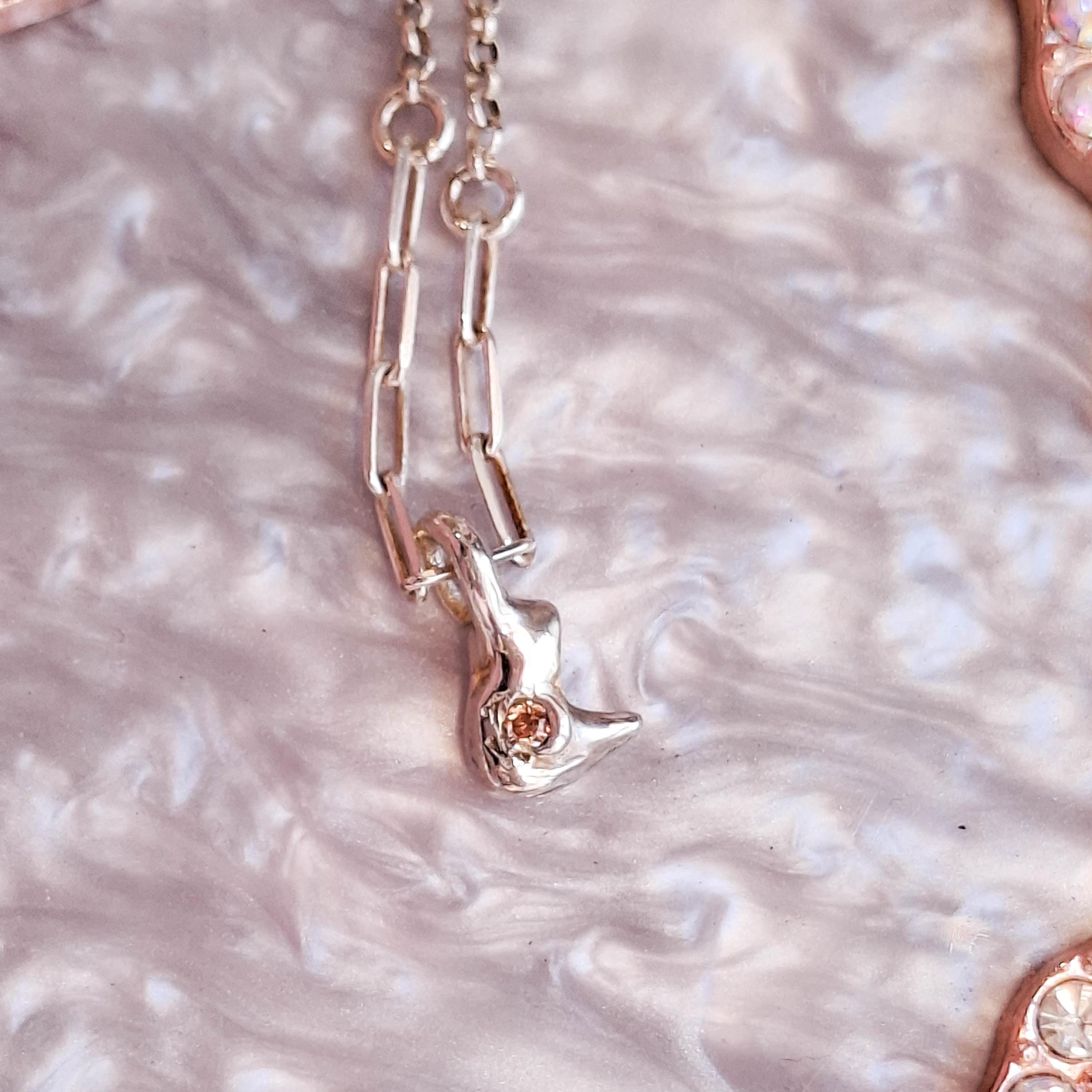 Tiny moon with zirconia dainty necklace