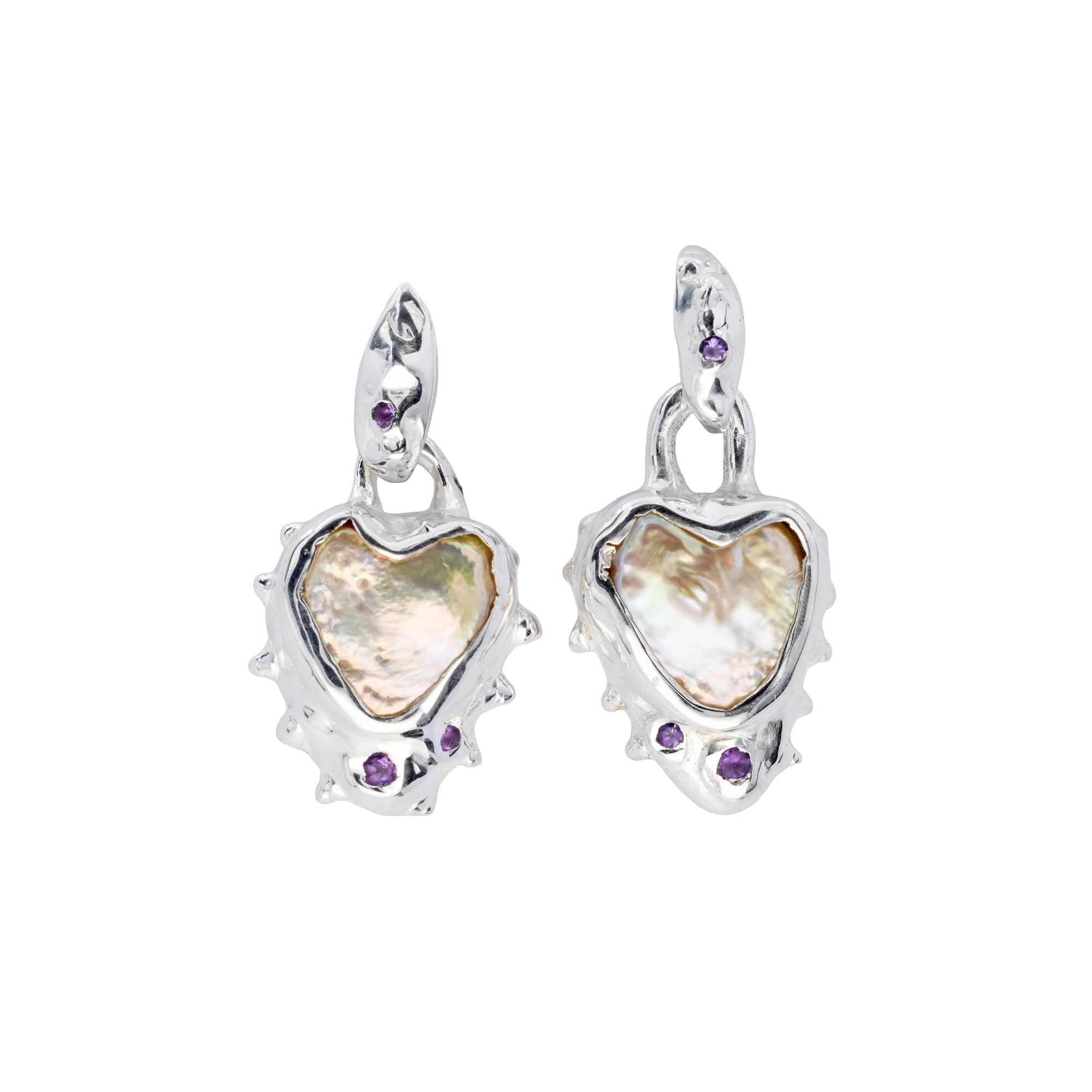 Heart-shaped earrings with a white background