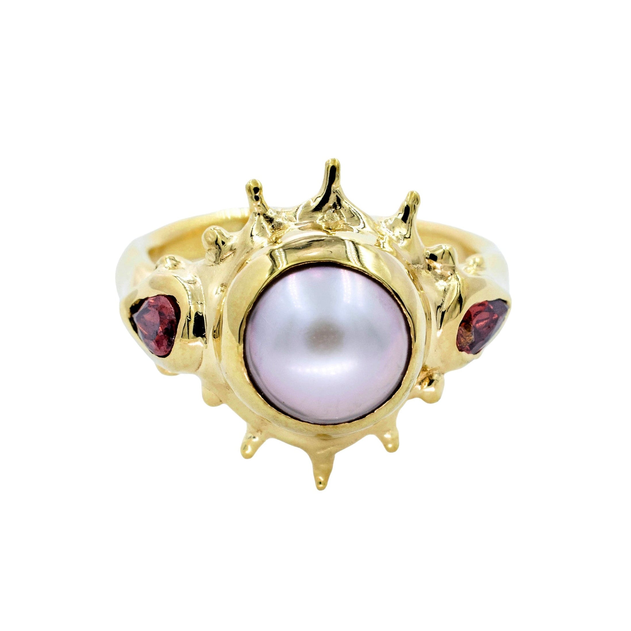 pink pearl and garnets ring